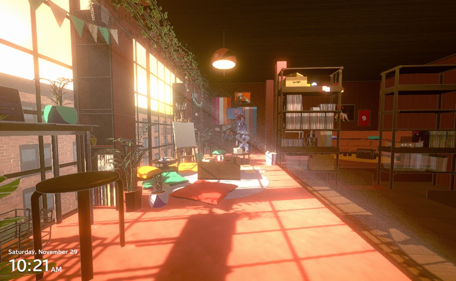 my gogh character sitting in a cozy room