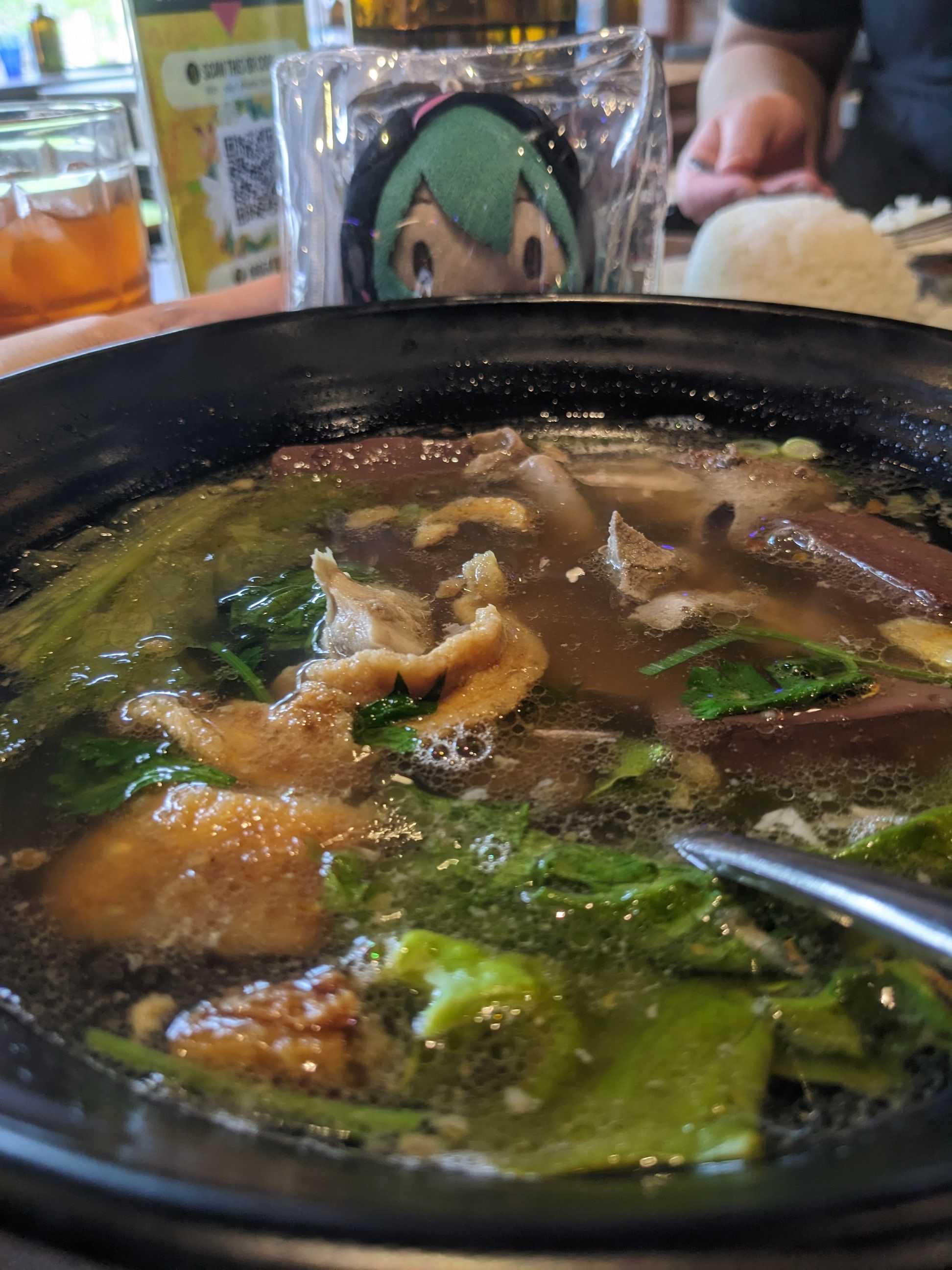 miku plushie behind bowl of thai beef offal soup miku plushie behind bowl of thai beef offal soup