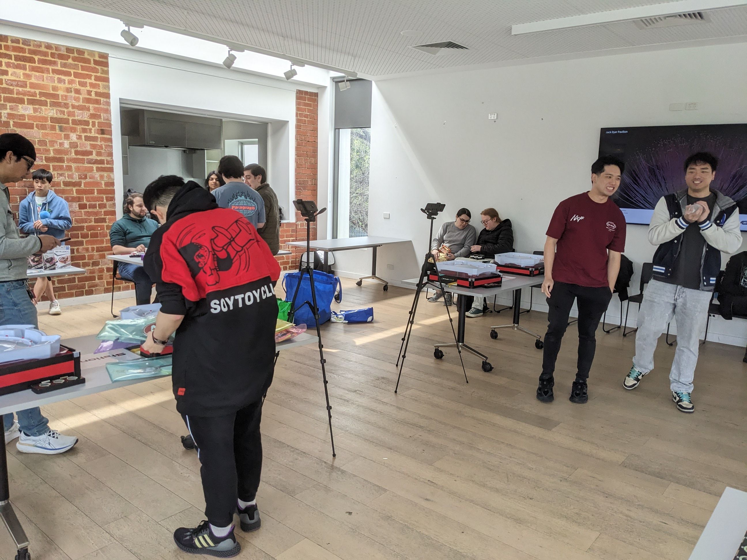 picture of beyblade tournament in setup, with stadiums everywhere picture of beyblade tournament in setup, with stadiums everywhere