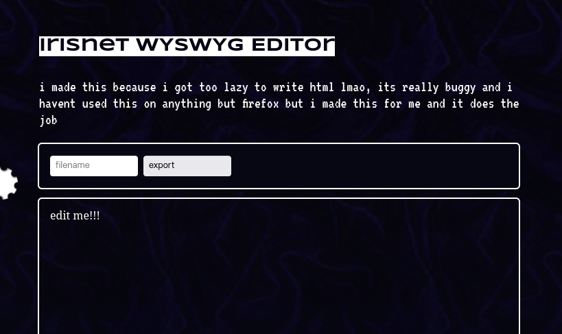 screen shot of the old wysiwyg editor on legacy irisnet screen shot of the old wysiwyg editor on legacy irisnet