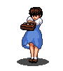 Gif of an anime girl spinning really fast with a bag